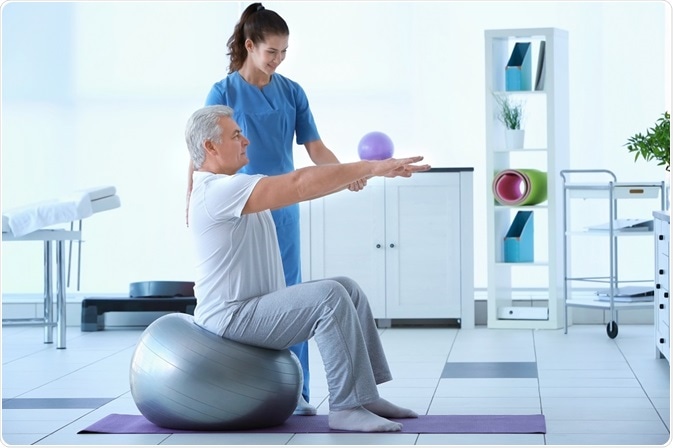 Patient undergoing pulmonary rehabilitation for COPD in physiotherapy suite.